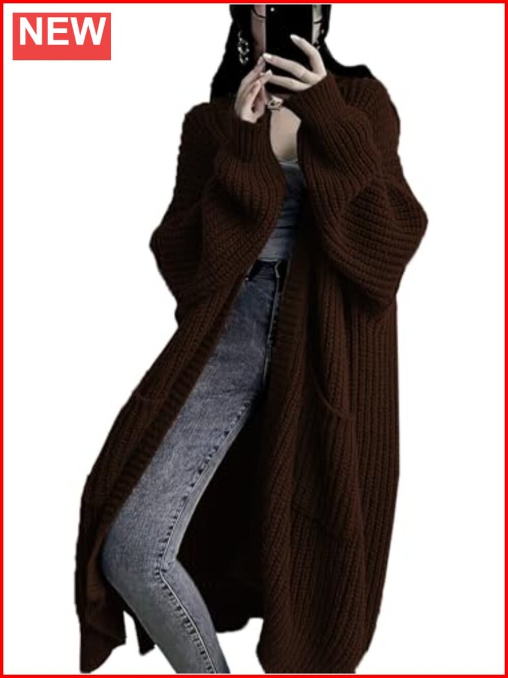 Womens Long Cardigan Sweaters Open Front Oversized Duster with Pocket Chunky